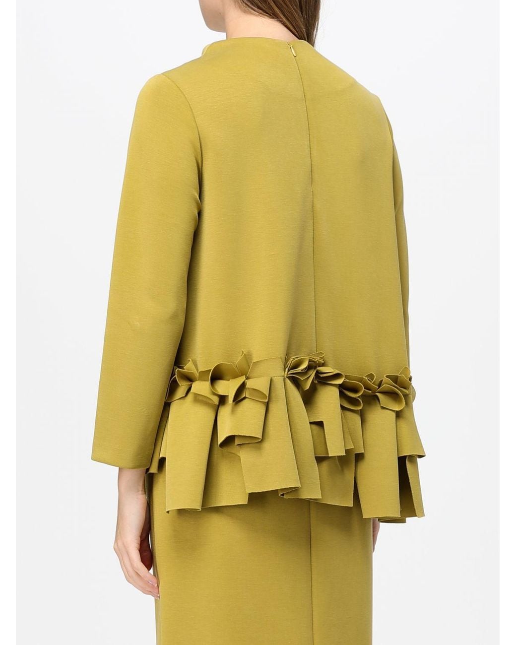 MEIMEIJ Yellow Long-Sleeved Viscose Blouse With Ruffles And Embroidered Details