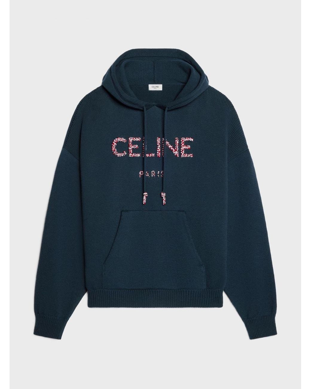 Céline Blue Ribbed Cotton Hoodie for men