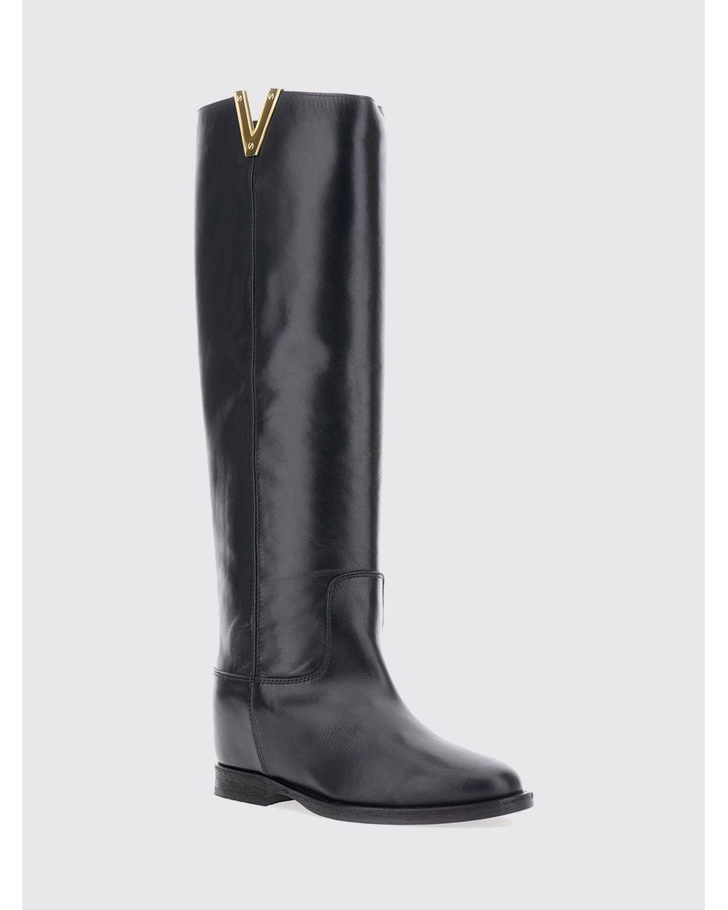 Via Roma 15 Black Calfskin Knee-High Boots With Medium Heel