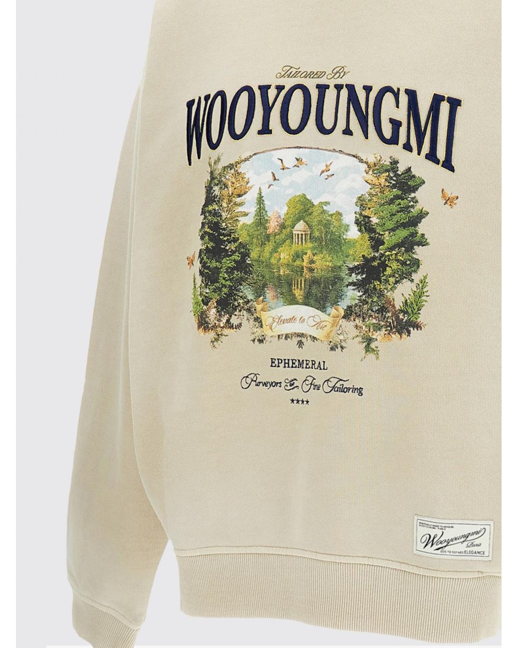 Wooyoungmi Natural Graphic-Print And Contrast-Logo Cotton Crewneck Sweatshirt for men