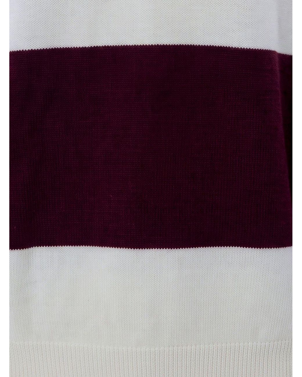 A.P.C. Red Striped Virgin Wool Long-Sleeved Knit Polo Shirt for men