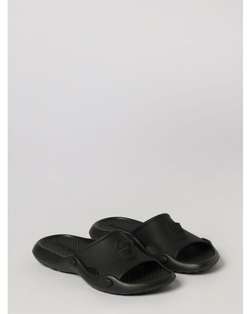 Versace Black Rubber Slide Sandals With Embossed Medusa Logo