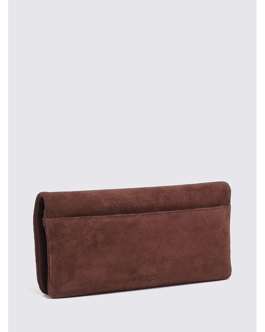 Pinko Brown Click Soft Horizontal Classic Suede Monogram Clutch