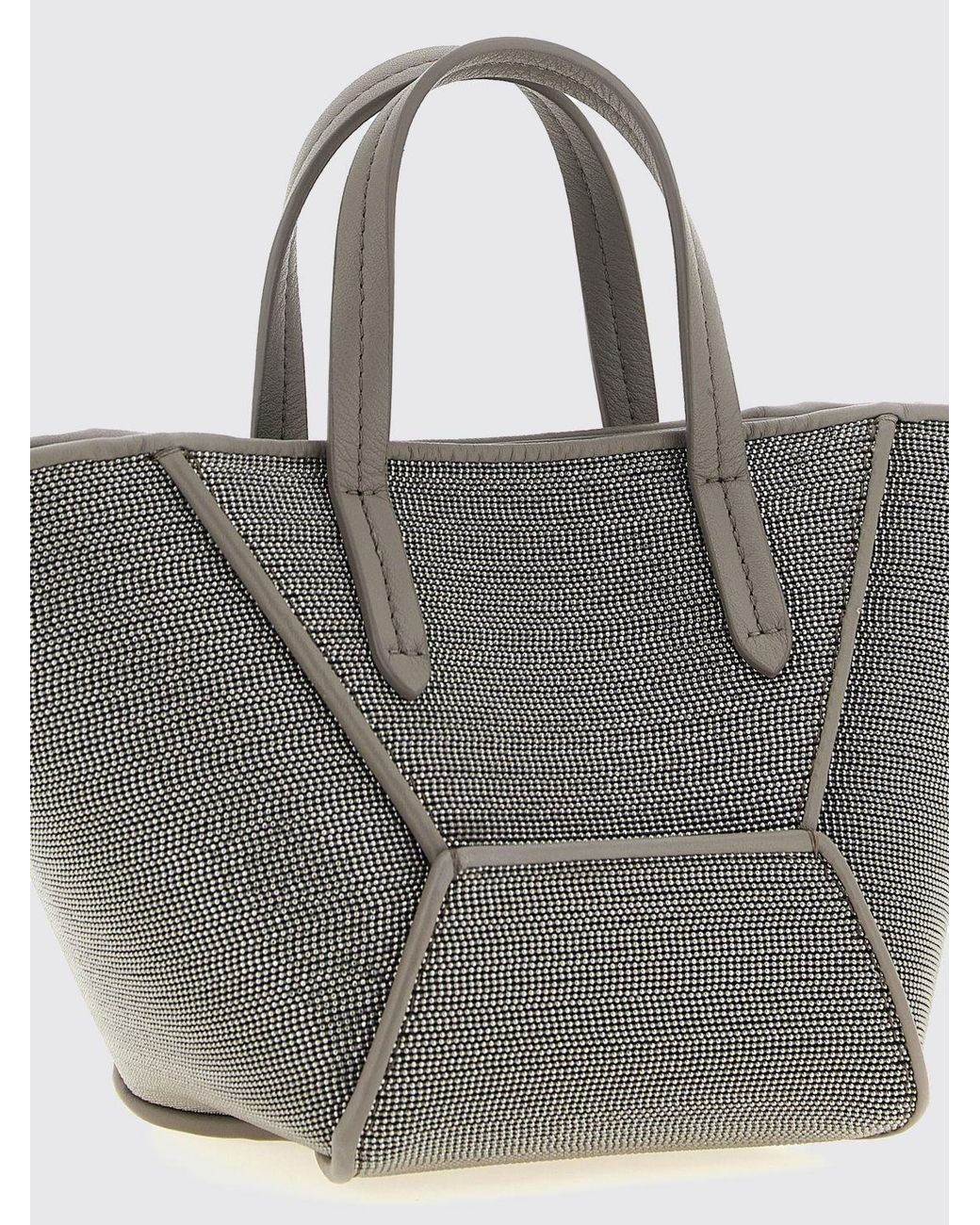 Brunello Cucinelli Gray Bc Duo Suede Calfskin Mini Handbag With Monili