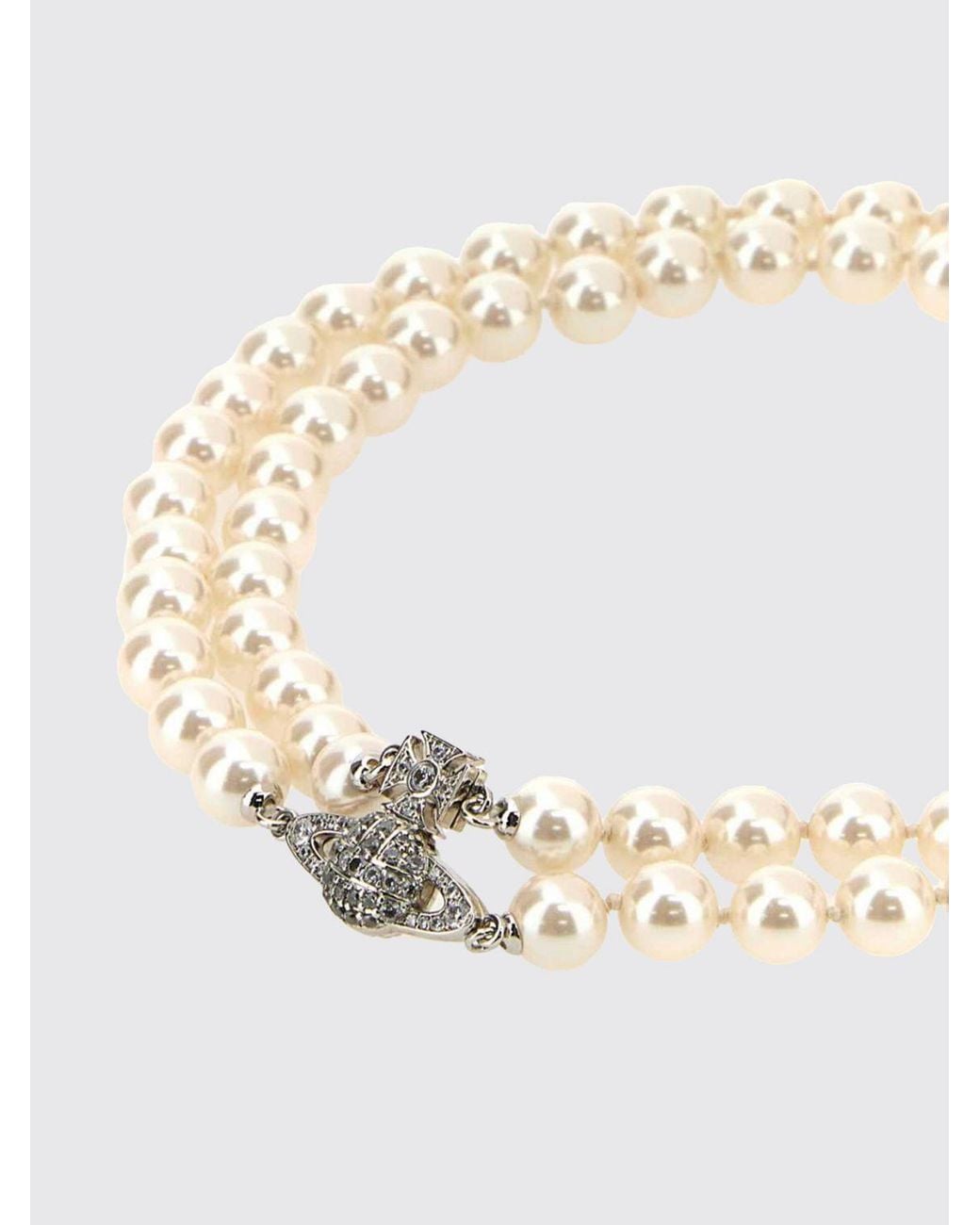 Vivienne Westwood White Multi-Strand Choker Necklace With Synthetic Pearls And Crystal Orb Logo