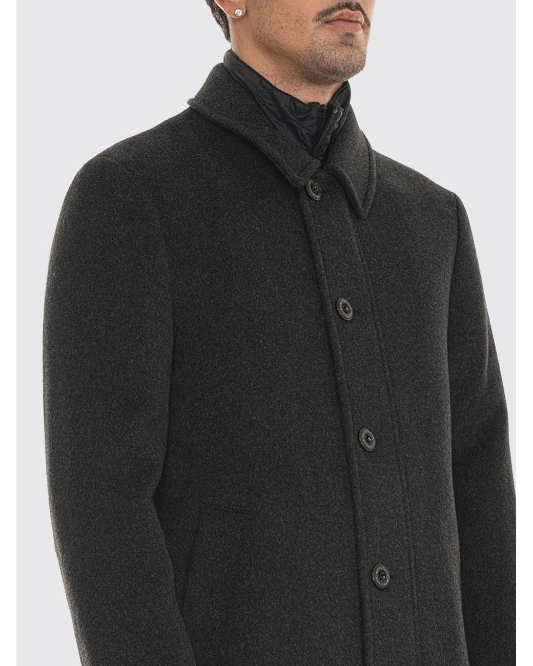 Peuterey Black Single-Breasted Knee-Length Wool Coat With Button Closure for men