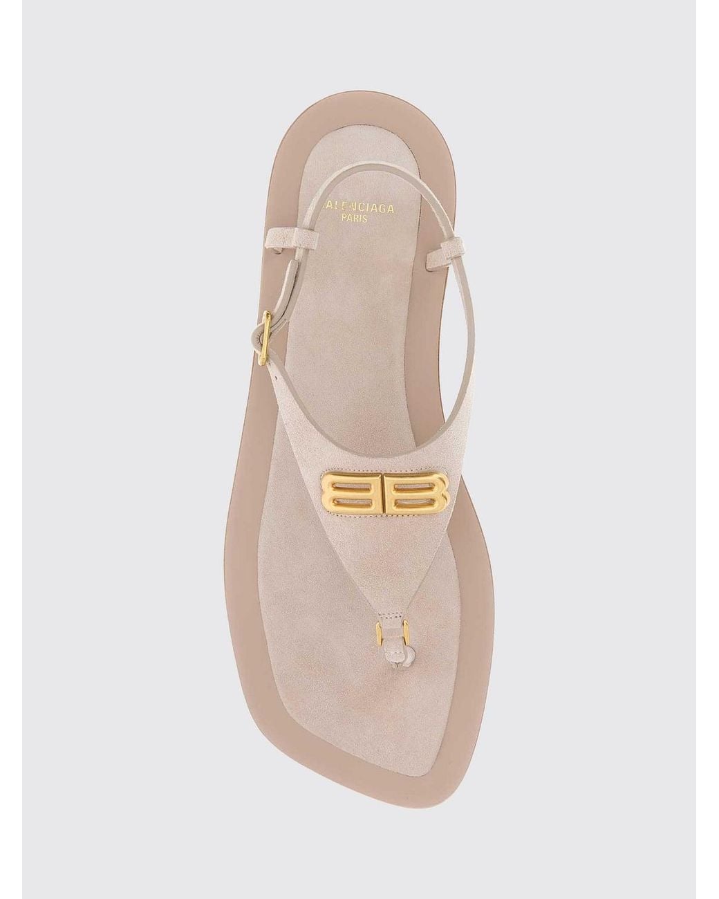 Balenciaga Natural Riva Low-Heeled Goat Leather Thong Sandals With Logo