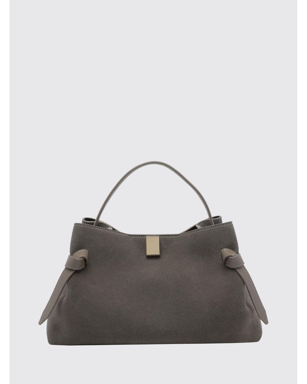 Yuzefi Gray Flared Suede Calfskin Leather Handbag