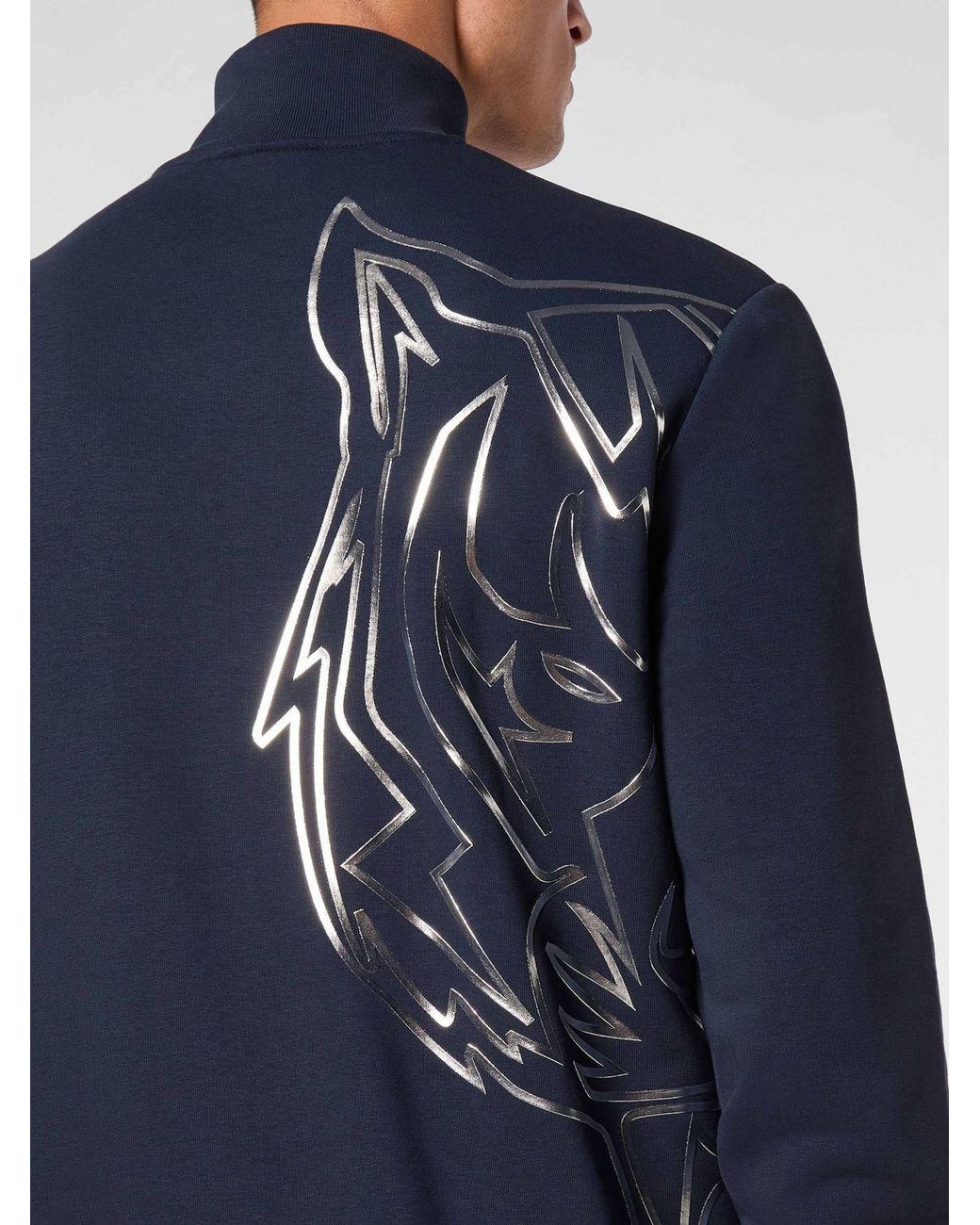 Philipp Plein Blue Tiger Zip-Up Sweatshirt for men