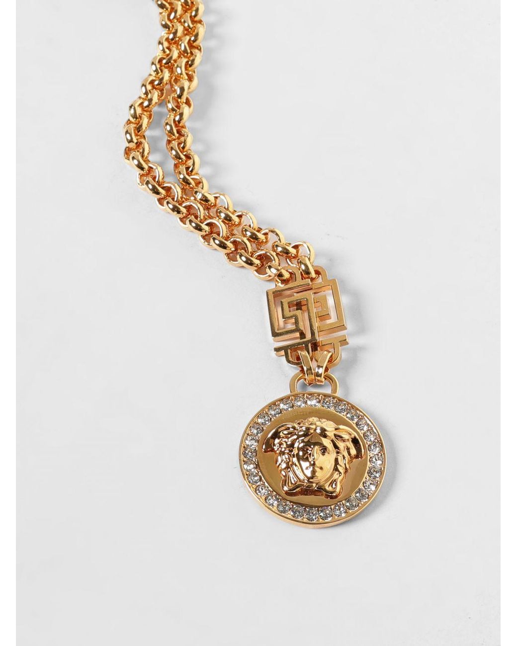 Versace White Medusa Halskette Aus Messing Mit Eingesetzten Strasssteinen