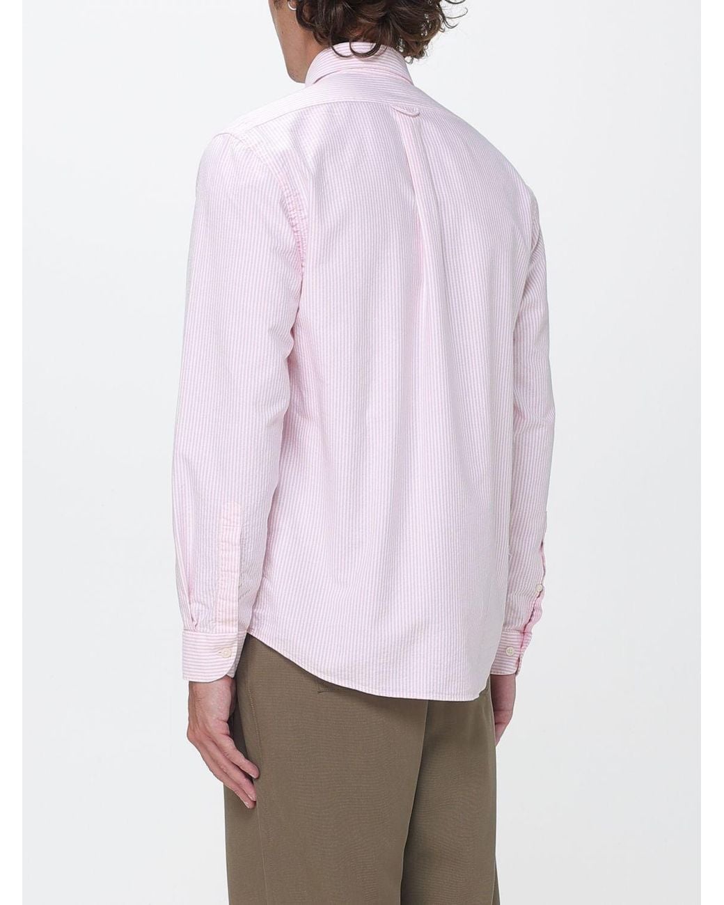 Sebago White Striped Cotton Poplin Shirt With Button-Down Collar for men