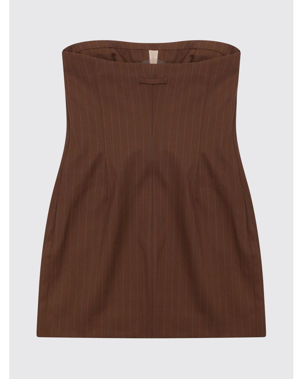 Jean Paul Gaultier Brown Pinstripe Wool Off-The-Shoulder Mini Sheath Dress