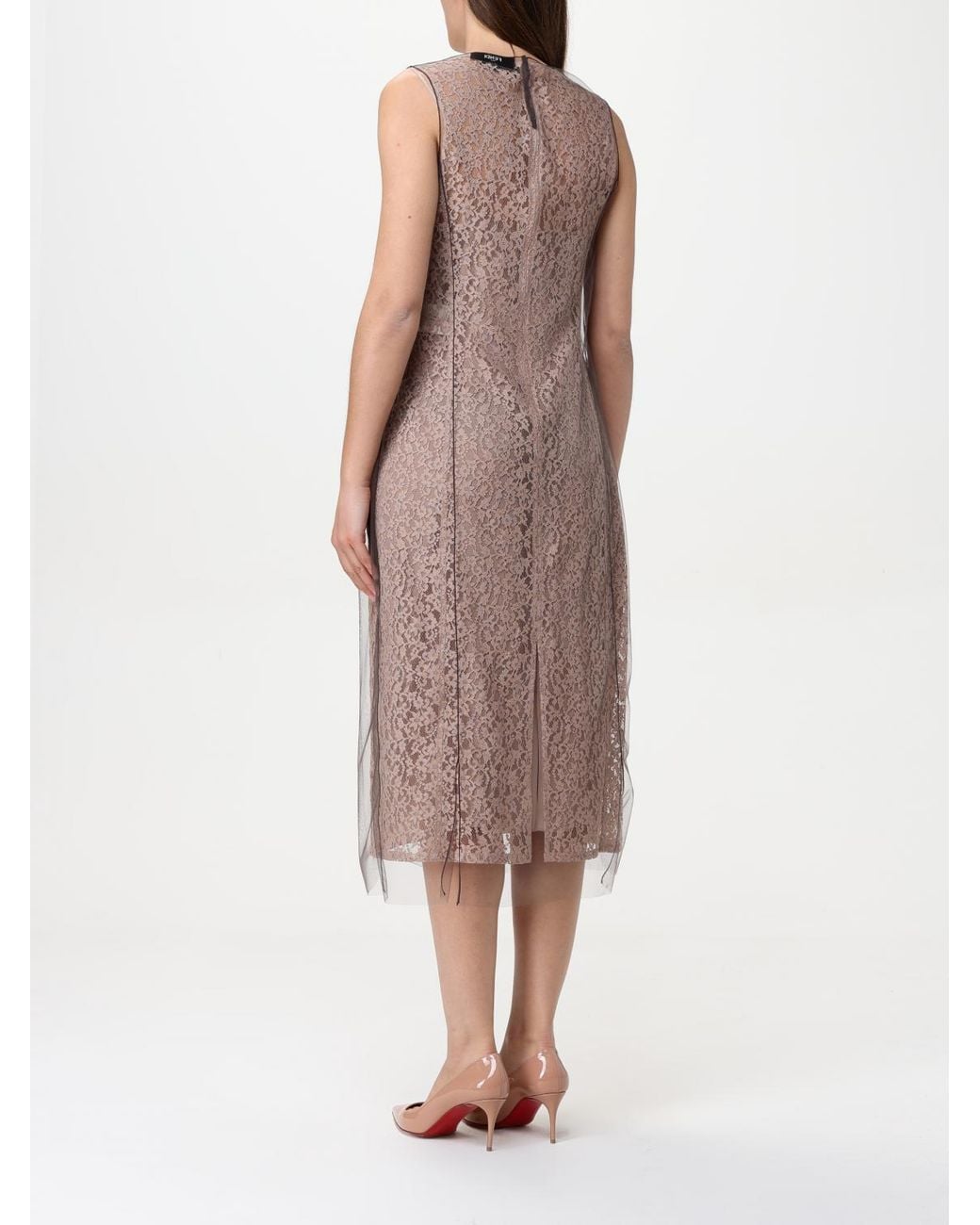 Fendi Multicolor Lace Midi Dress With Tulle Overlay