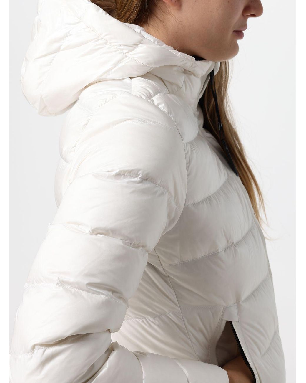 Blauer Gray Short Quilted Nylon Down Jacket With Shearling Hood And Slim Fit