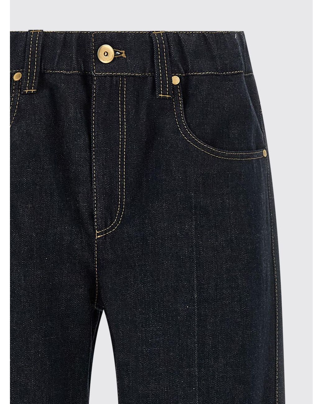 Brunello Cucinelli Black High-Waisted Cropped Wide Leg Denim Jeans With Monili