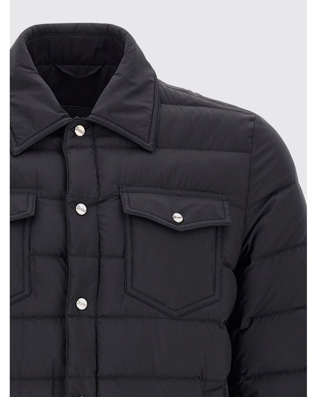 Herno Black Short Quilted Nylon Puffer Jacket With Classic Collar for men