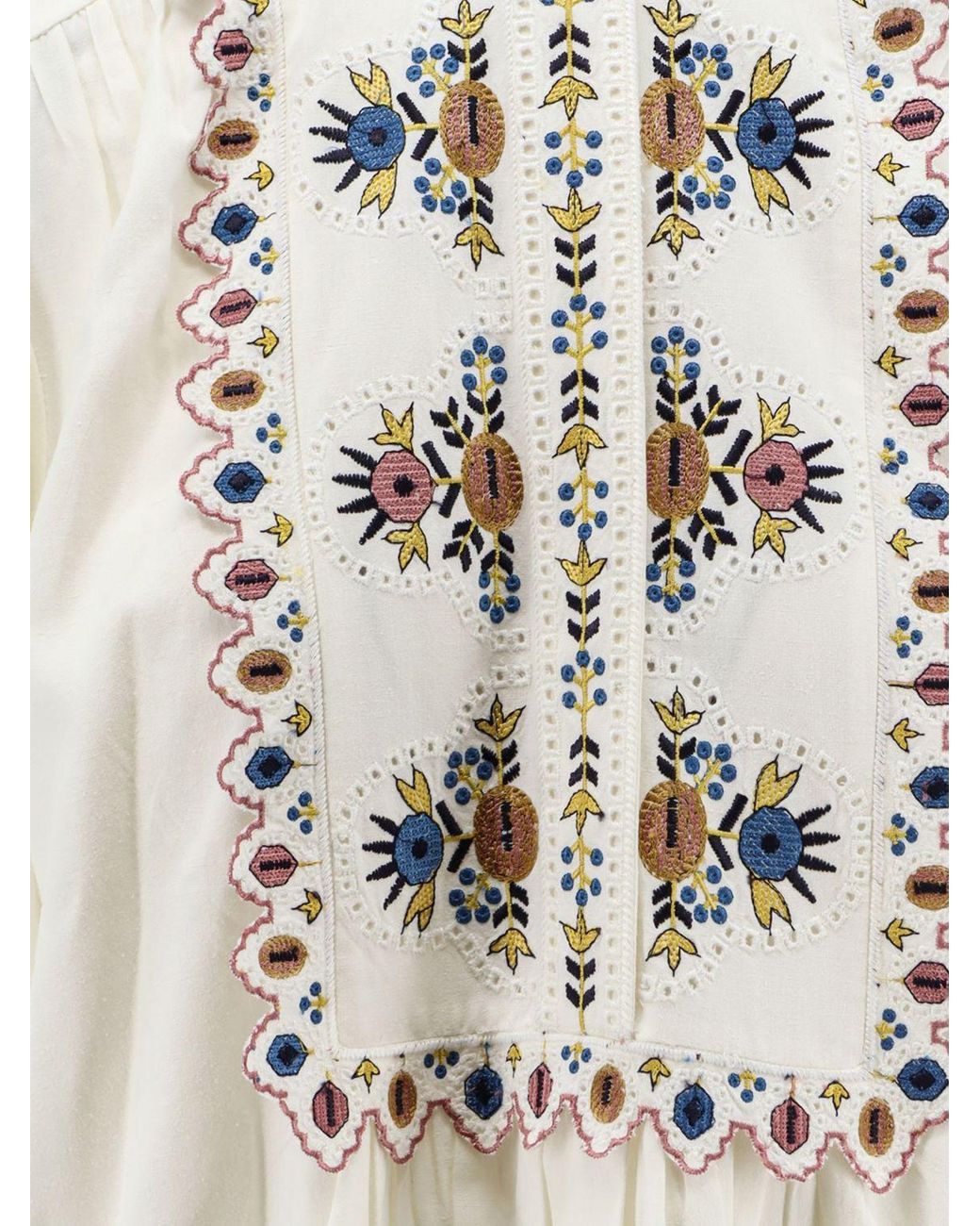 Isabel Marant White Embroidered Linen-Blend Blouse With Ruffled Shoulders