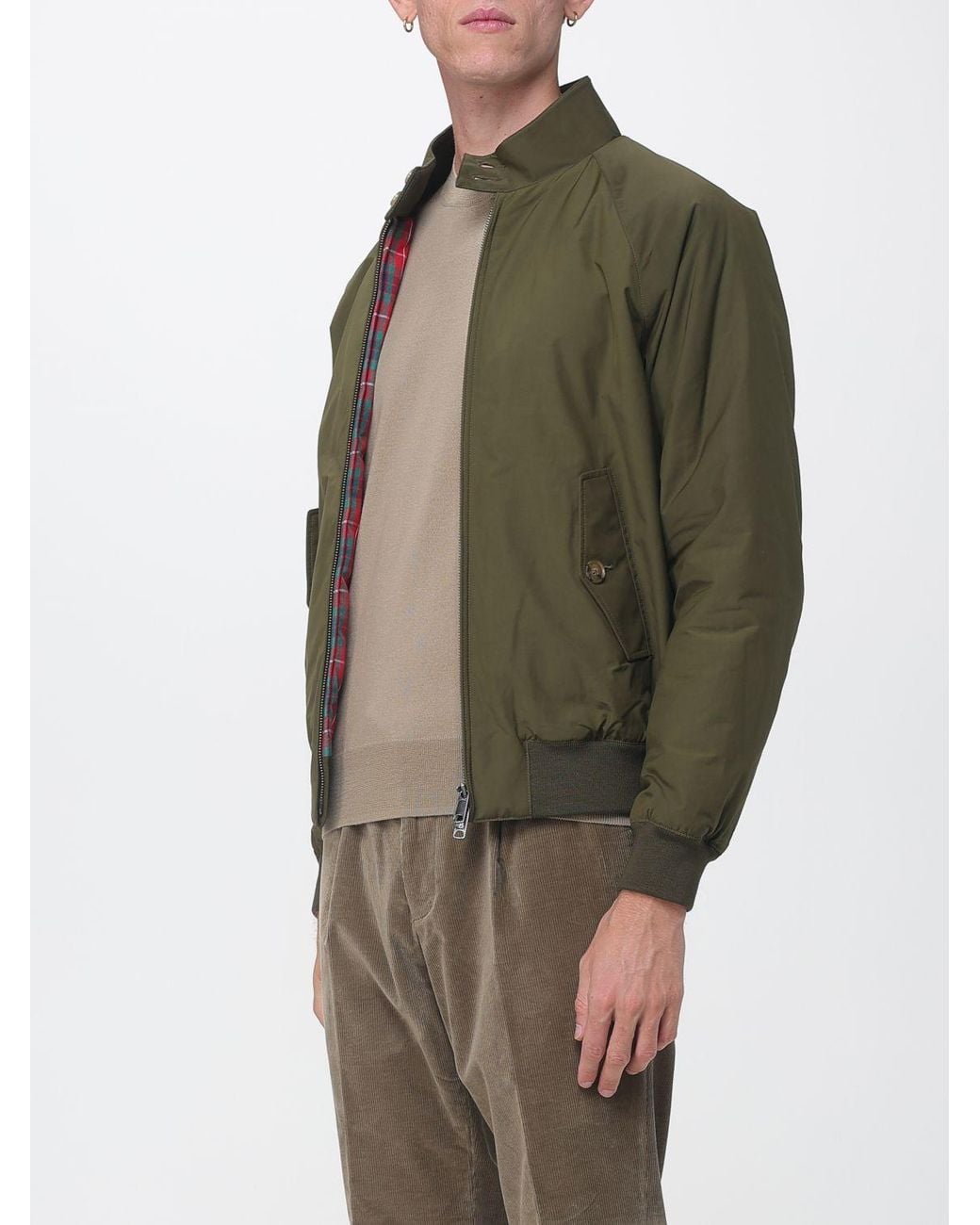 Baracuta Green G9 Thermal Cotton Blend Bomber Jacket With Coolmax Technology And Check Lining for men