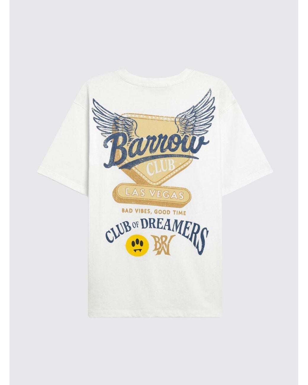 Barrow White Cotton T-Shirt With Graphic Print And Contrasting Logo for men
