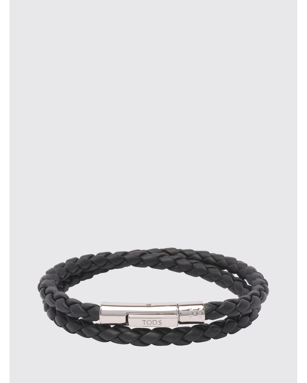 Tod's Black Mycolors Braided Calfskin Bracelet With Engraved Logo for men