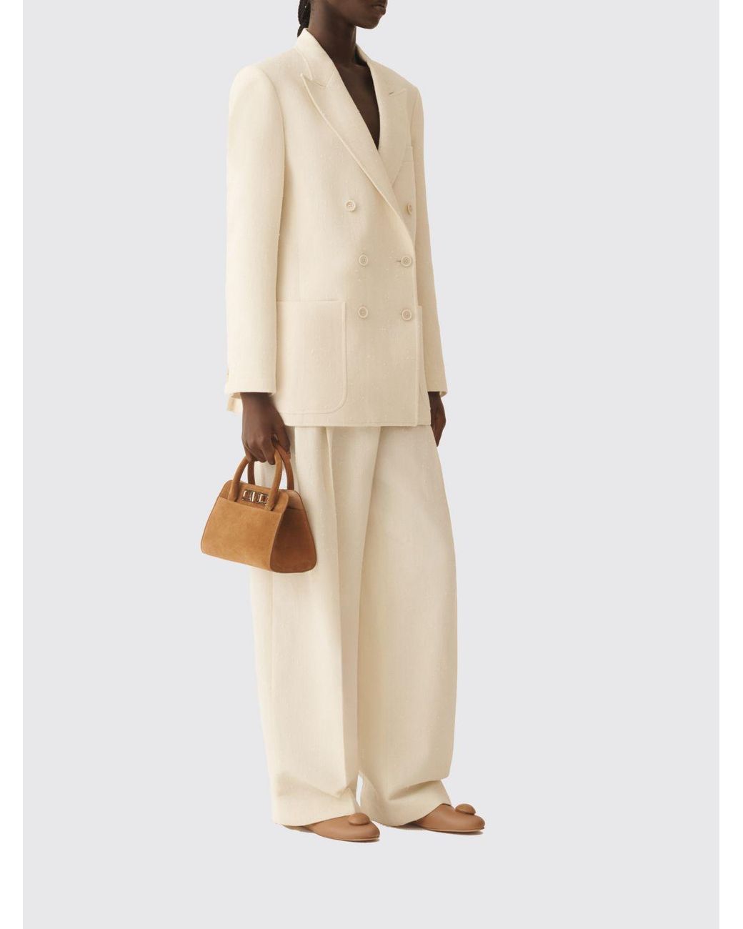 Fabiana Filippi Natural Virgin Wool Blend Wide-Leg Trousers