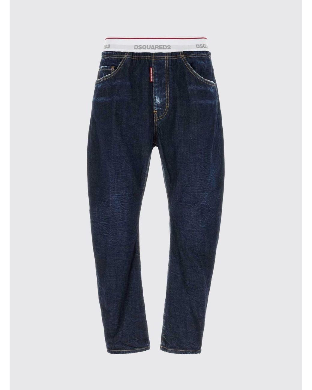 DSquared² Blue Straight Leg Distressed Jeans With Elasticated Logo Waistband for men