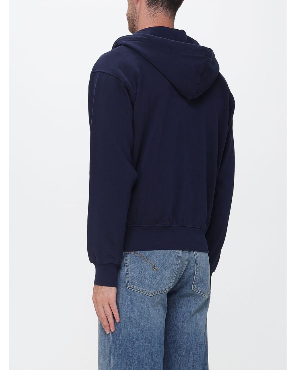 Drole de Monsieur Blue Zipped Cotton Hoodie With Contrast Logo for men