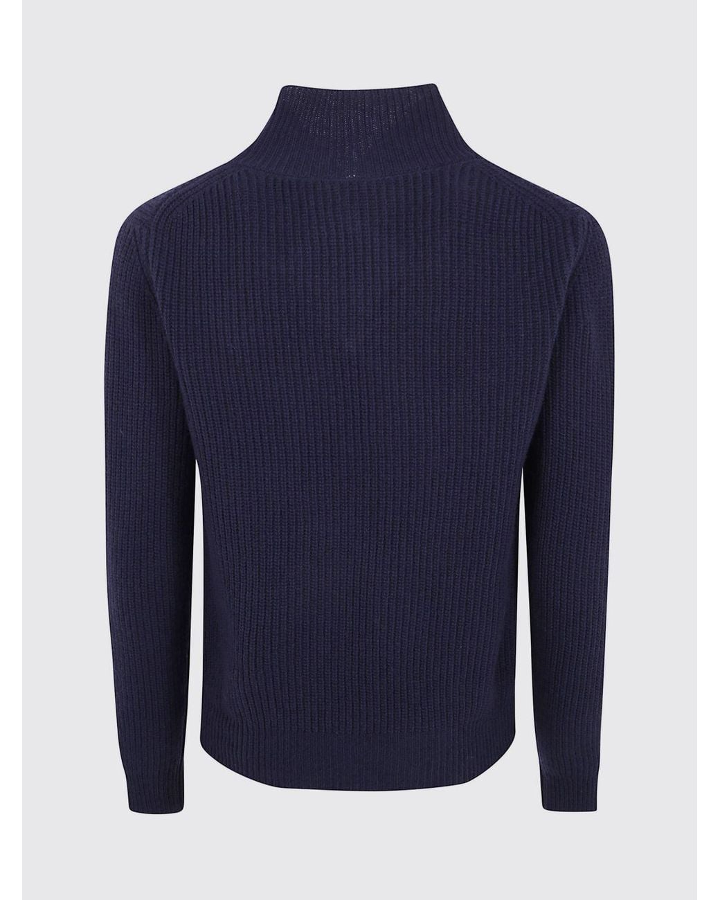 Cruna Blue V-Neck Pure Wool Jumper With Long Sleeves And Ribbed Edges for men