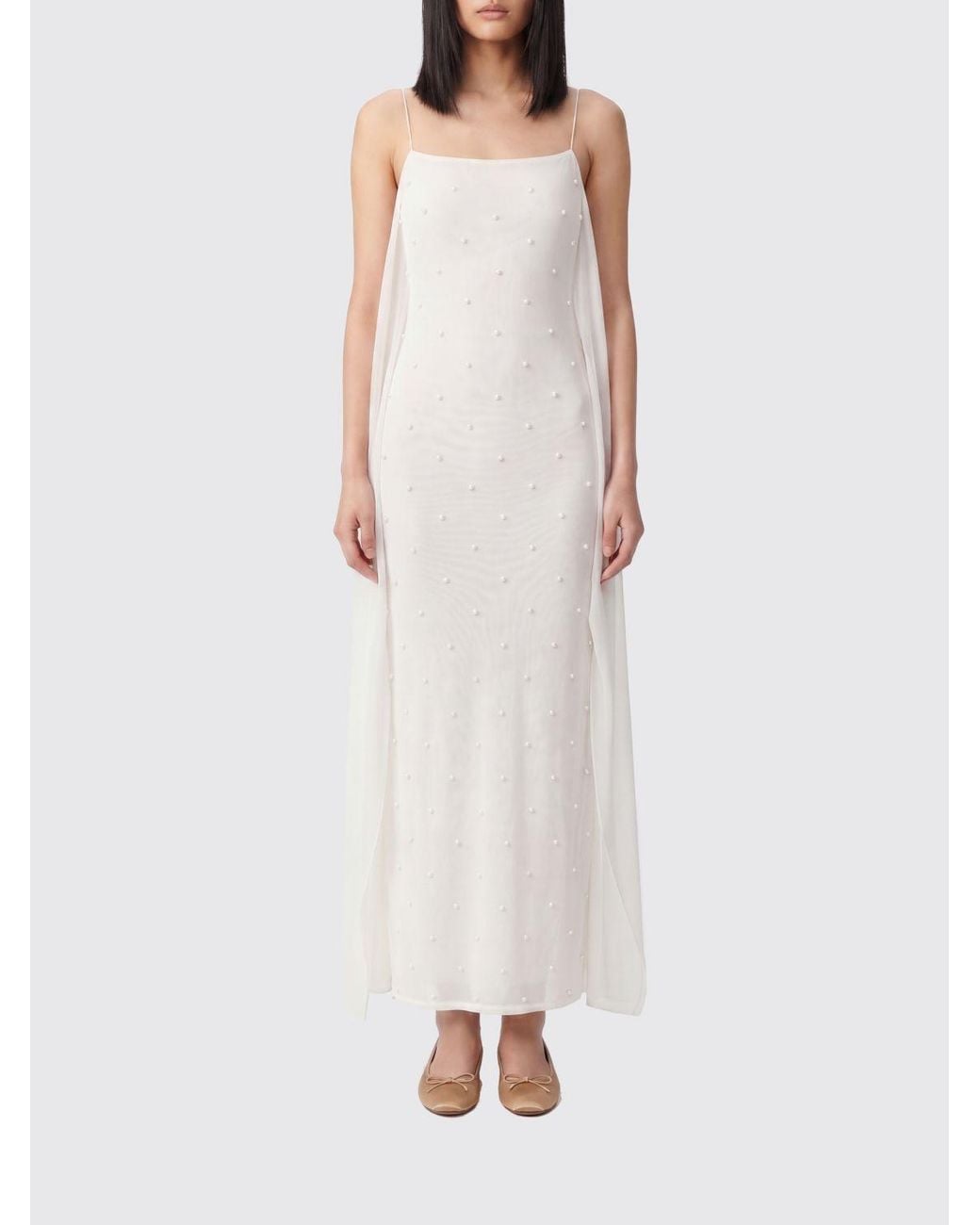 Jacquemus White Viscose Midi Dress With Pearls