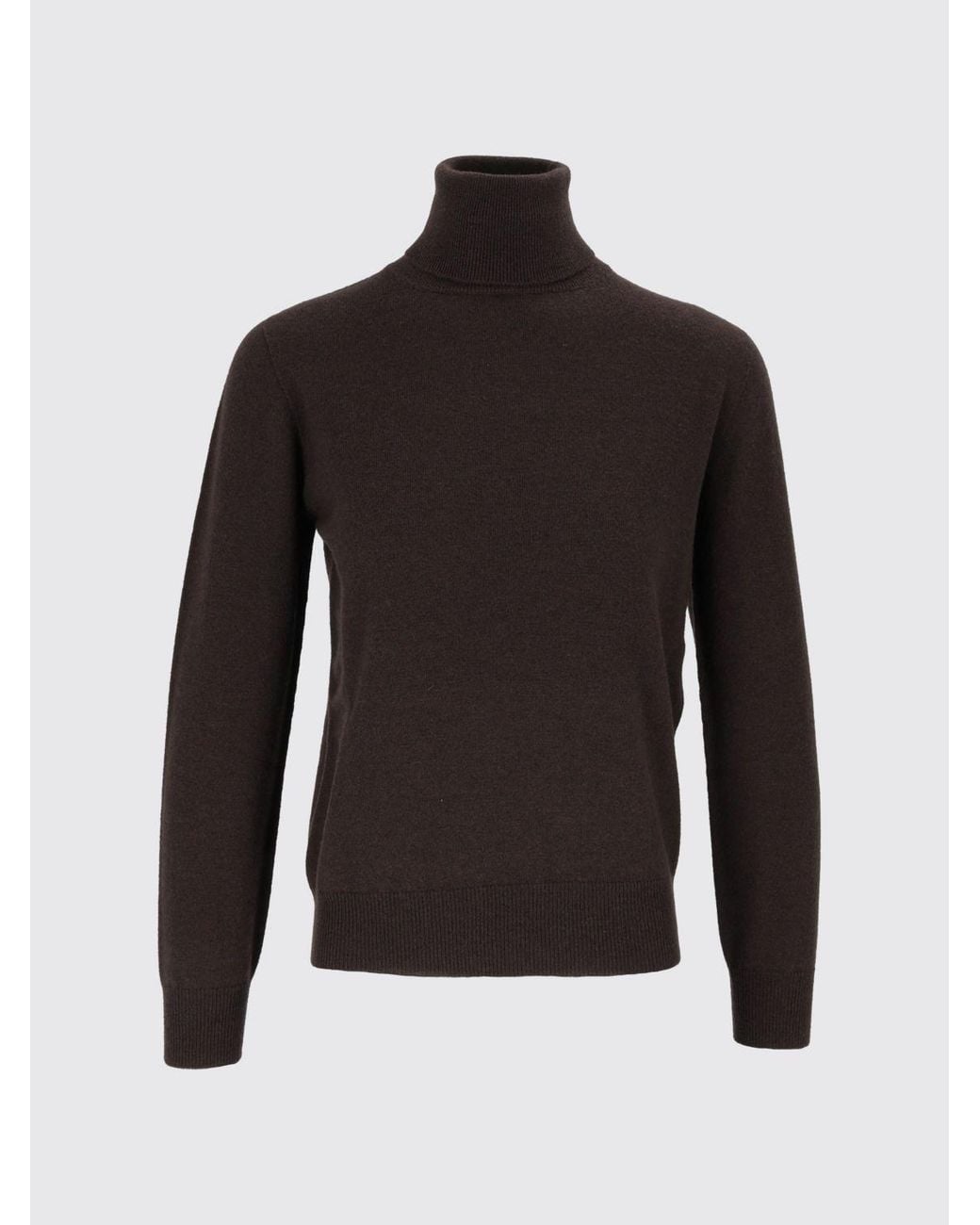Kangra Brown Slim Fit Wool And Cashmere Turtleneck Jumper With Ribbed Cuffs