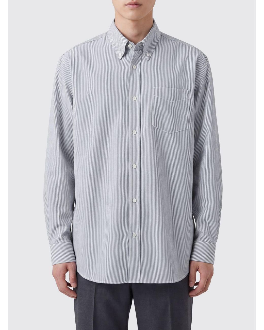 The Row Gray Striped Cotton Shirt With Button-Down Collar And Relaxed Fit for men