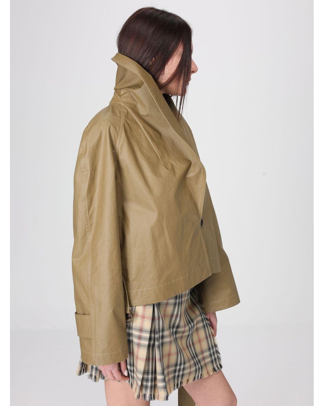 Burberry Natural Waxed Cotton And Wool Jacket With Belt