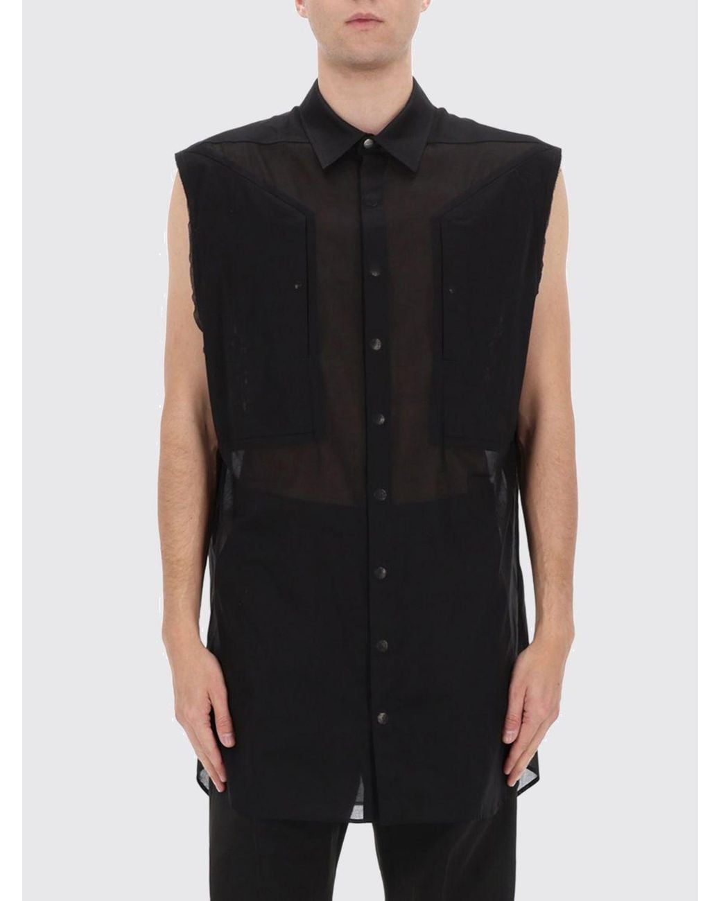 Rick Owens Black Sleeveless Cotton Shirt for men