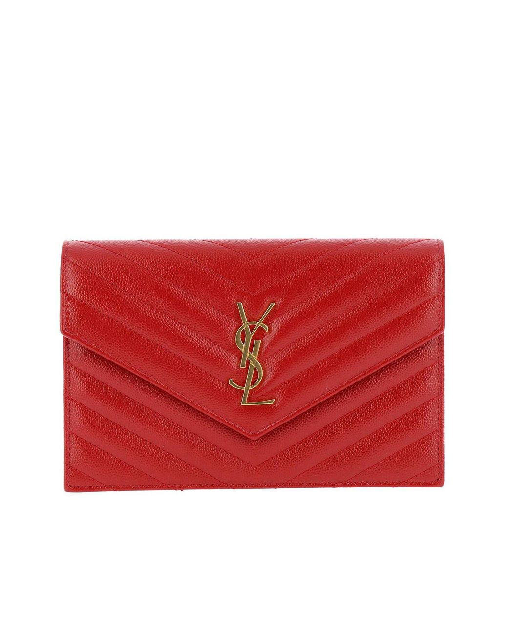 YSL Monogram Wallet on Chain Grain De Poudre Envelope Red Leather Shoulder  Bag - A World Of Goods For You, LLC