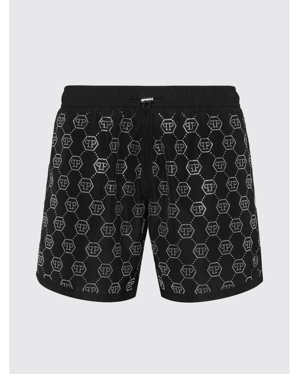 Philipp Plein Black Rhinestone Polyester Swimsuit for men