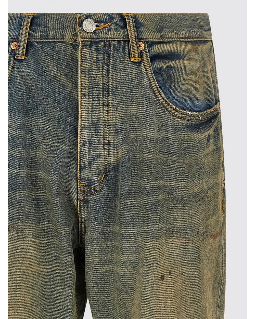 Purple Green Dirty Oil Repair Denim Jeans for men