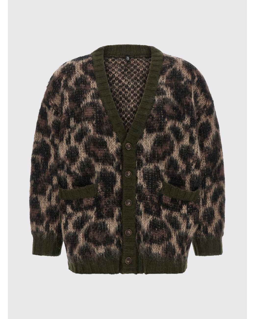 Cárdigan De Mezcla De Mohair Con Estampado Animal, Cuello De Pico Y Hombros Caídos R13 de color Black