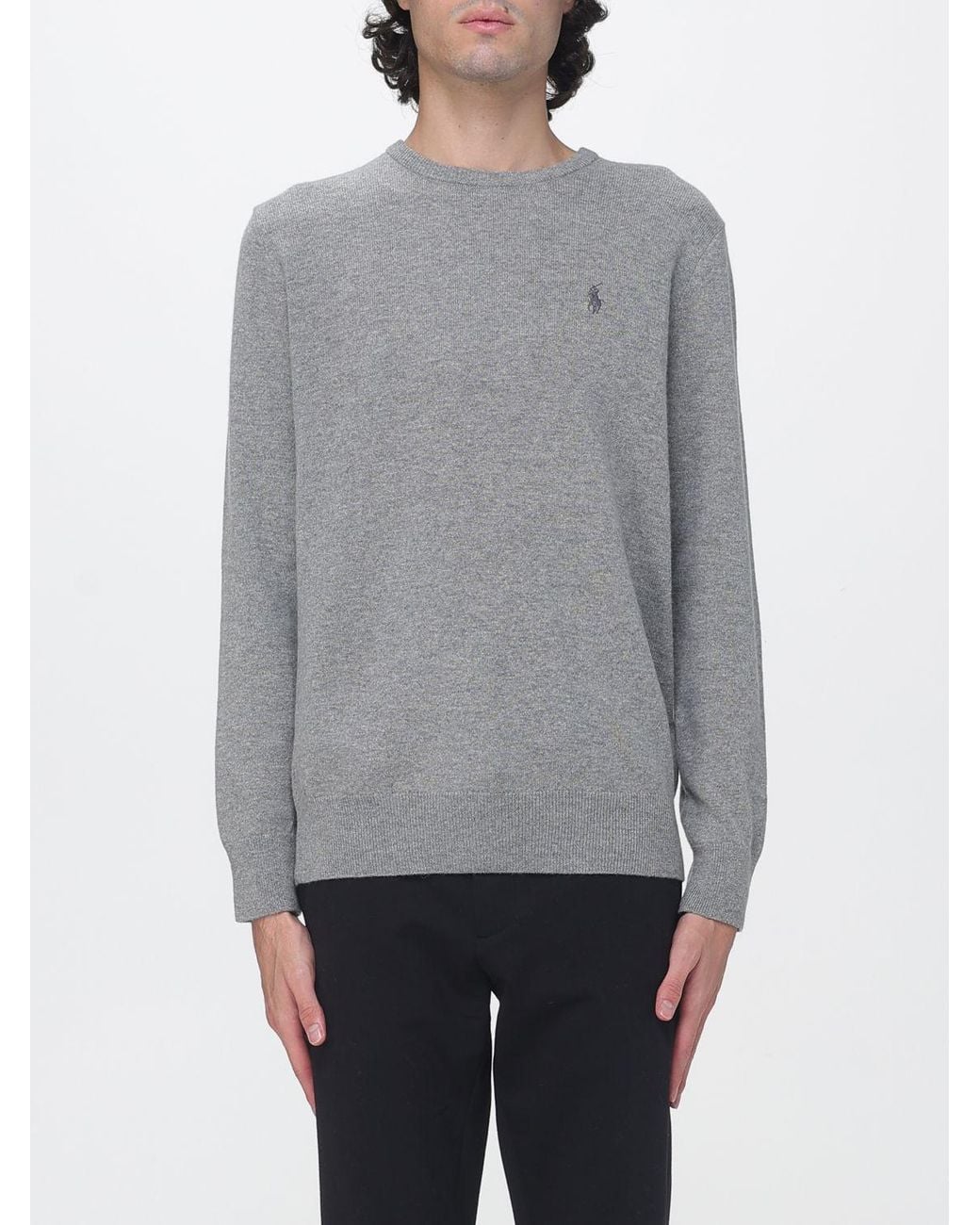 Polo Ralph Lauren Gray Wool Crewneck Jumper With Embroidered Pony Logo for men