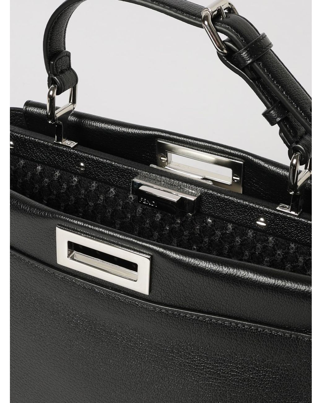 Fendi Black My Peekaboo Calfskin Leather Shoulder Bag With Twist-Lock Closure