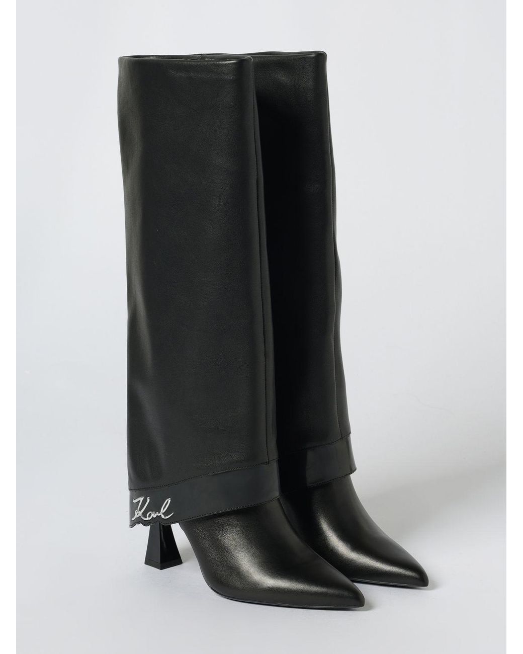 Karl Lagerfeld Black Kalosh Leather Boots