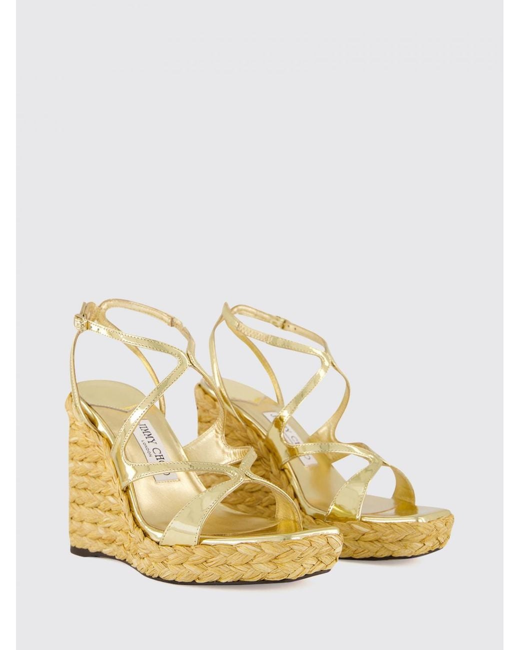 Jimmy Choo Natural Ayla Patent Leather And Jute Wedge Sandals With Square Toe