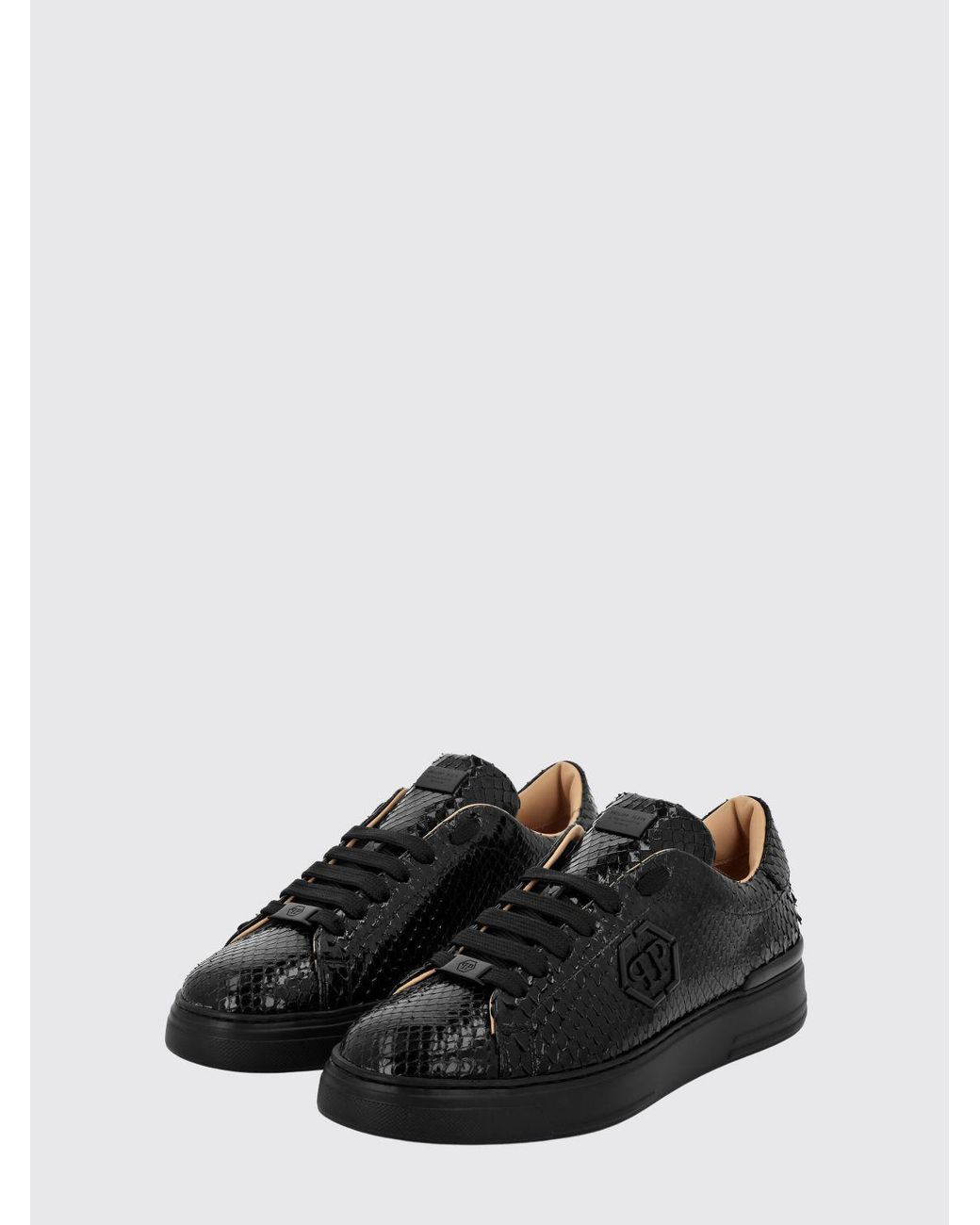 Philipp Plein Black Snakeskin-Effect Sneakers for men