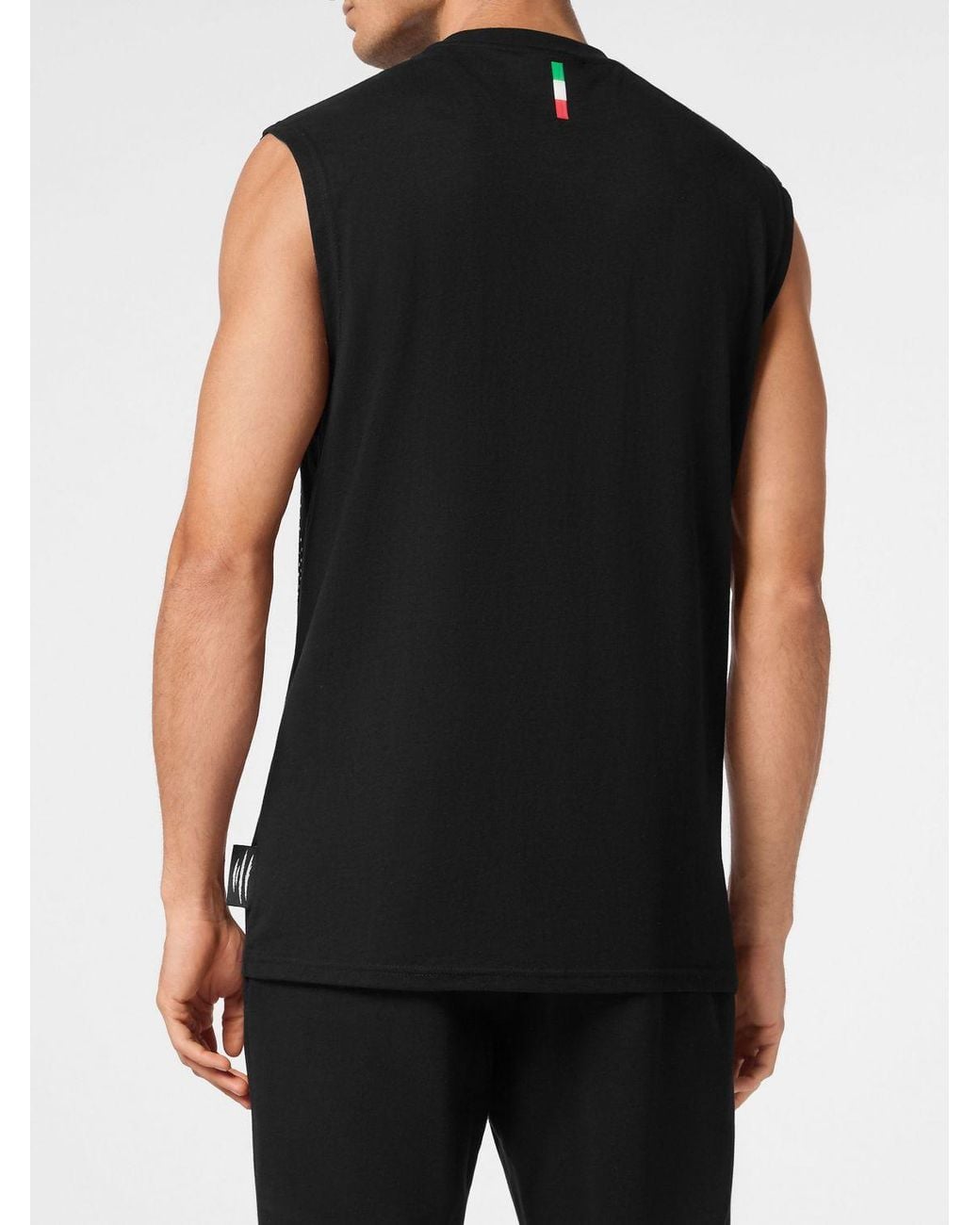 Philipp Plein Black Printed Cotton Tank Top With Rhinestones for men