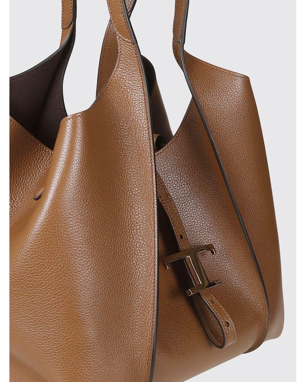 Tod's Brown T Timeless Calfskin Shopping Bag With Logo And Removable Pouch