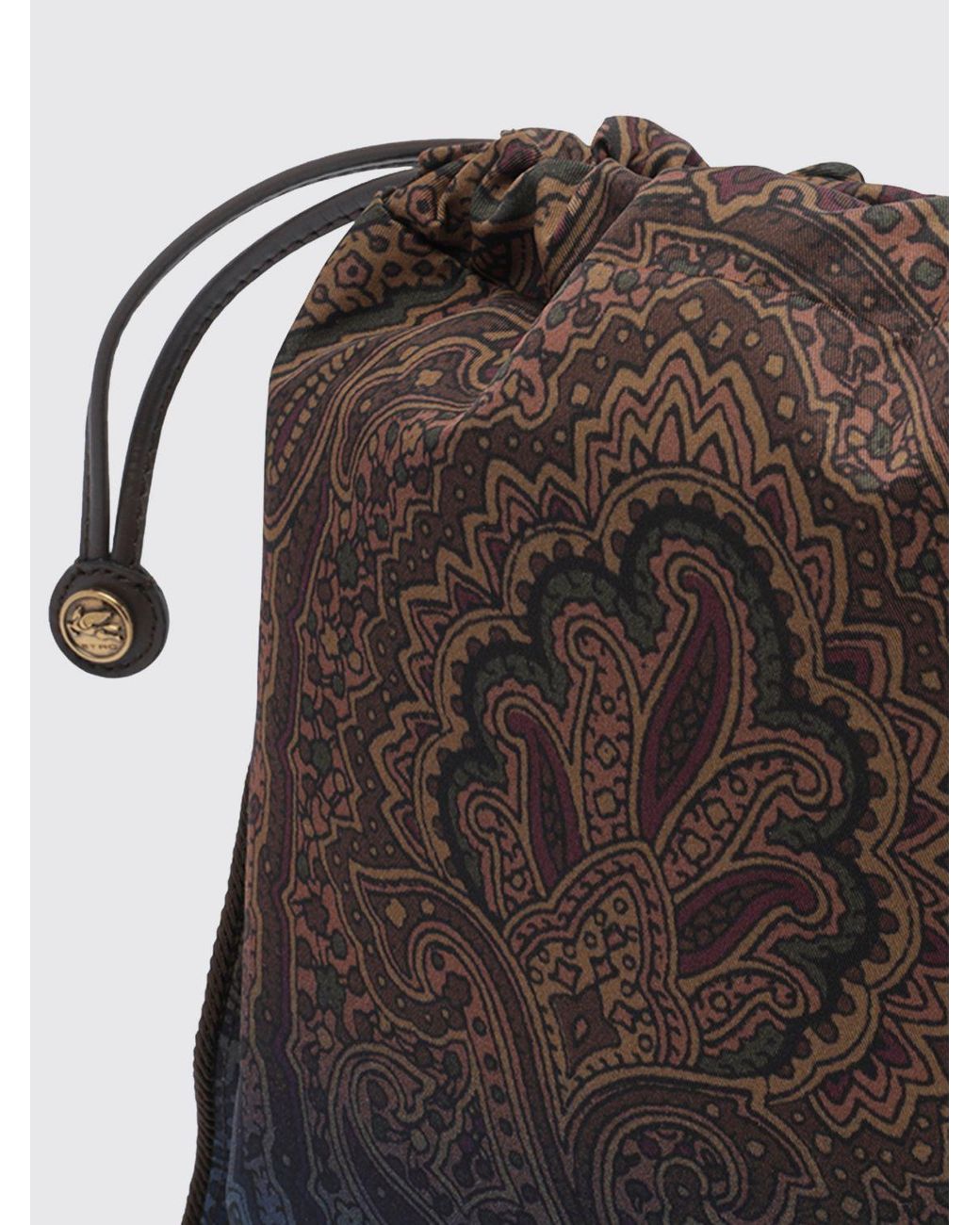Etro Brown Mini Nylon Bucket Bag With Paisley Print And Pegaso Logo