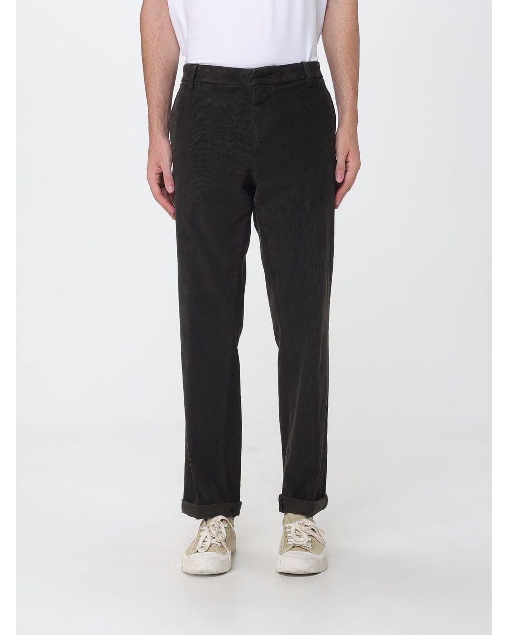 Dondup Black Gaubert Slim Fit Corduroy Chino Trousers With Turn-Up Hem for men
