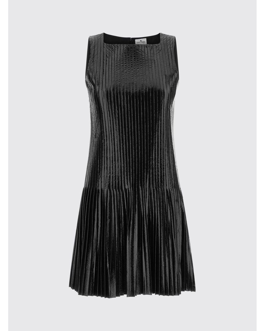 Courreges Black CourrÈ Ges A-Line Vinyl Mini Dress With Pleated Design