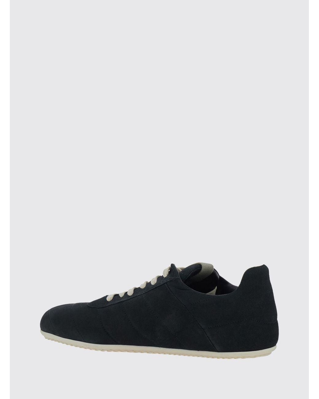 Rick Owens White Low-Top Suede Leather Sneakers With Rubber Sole for men