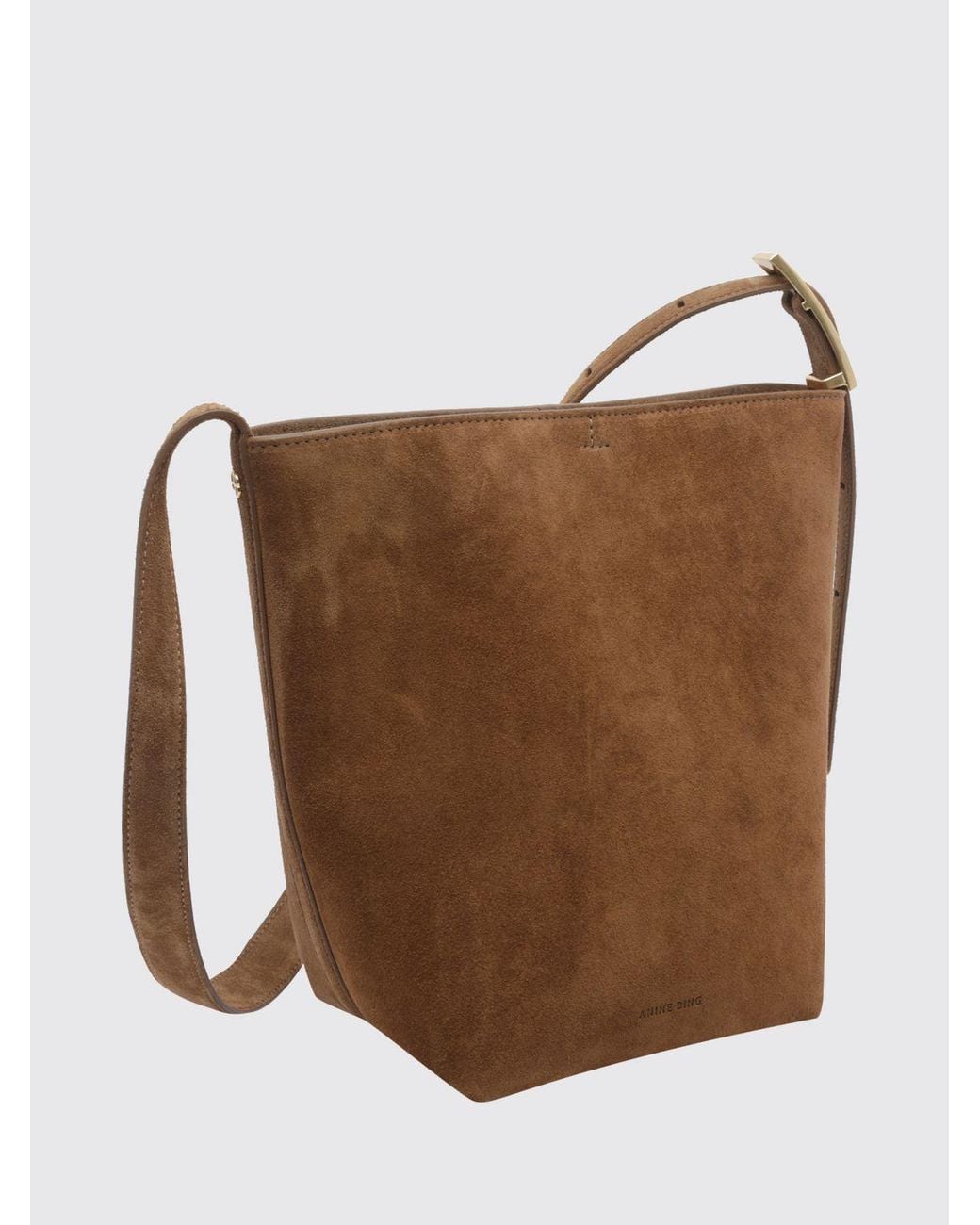 Anine Bing Brown Elly Suede Calf Leather Bucket Bag With Embossed Logo