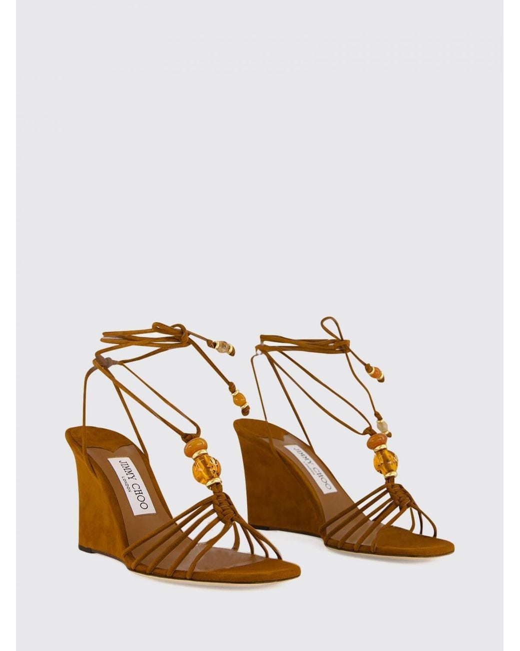 Jimmy Choo Brown Lova Suede Wedge Sandals With Ankle Ties